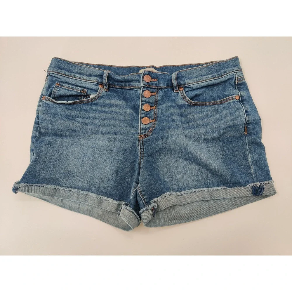 Loft Outlet Womens Denim Shorts Medium‎ Wash Button Fly Raw Hem Size 10